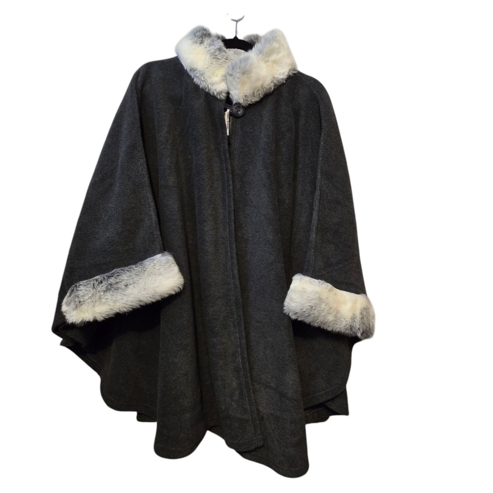 Vtg Parkhurst NWT Womens Fleece Cape O/S Gray Faux Fur Lagenlook Quiet Luxury